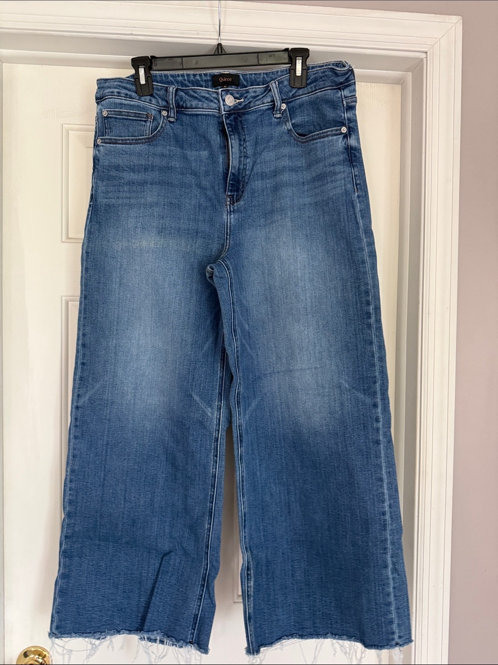 Quince Wide-Leg Flare Jeans in Medium Blue Wash